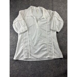 Anthropologie Women's M Puff Sleeve Peplum Top White Lace Cottagecore Coastal